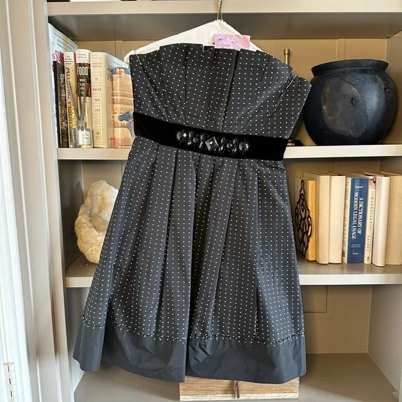 strapless open back dress BCBGMAXAZRIA Black Solace Ruffle Sleeve Dress  Runway Catalog